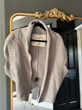 Anthropologie Light Gray Open-Front Knit Cardigan